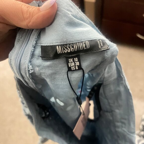 NWT Missguided Blue Broderie Anglaise Frill Layer Mini Skirt, - Picture 4 of 5